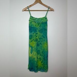VINTAGE La Belle Lime Green Burnout Mini Dress Small